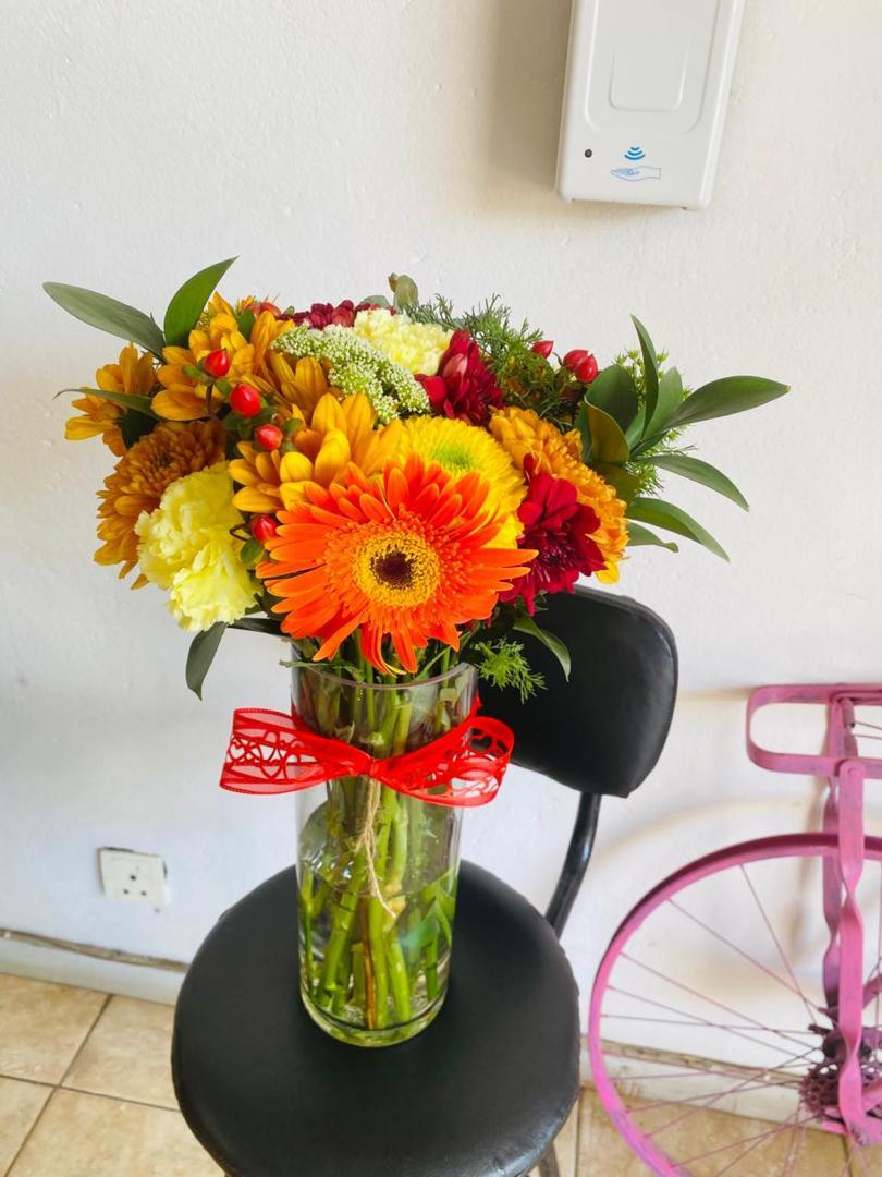 Sunset Harvest Cylinder Vase Arrangement